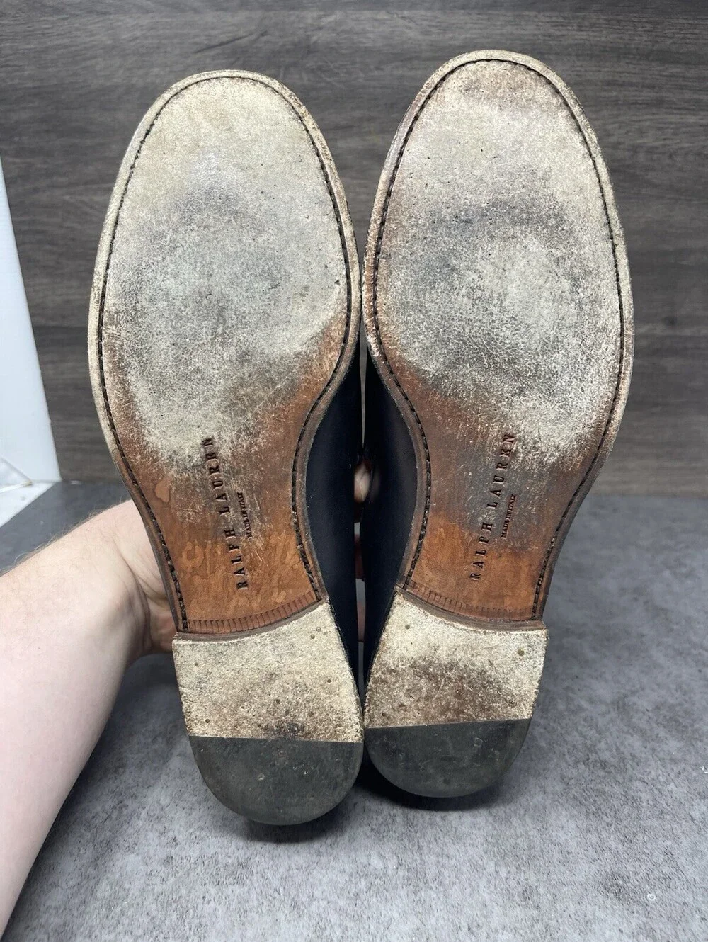Ralph Lauren D Buckle Leather Loafers Mens Size 9 Black Slip On Casual Dress